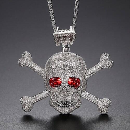 Zlxgirl jewelry full mirco paved zircon red eye skull punk pendant fashion womens chain statement necklace&pendant bijoux