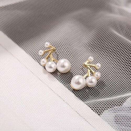 S925 Needle Korea Design Simple Stud Earrings Metal Simulated Pearls Geometric Earrings For Women Girl Gift