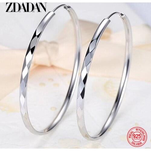 ZDADAN 925 Sterling Silver 40MM 50MM 60MM Big Circle Hoop Earrings For Women Fashion Exaggerated Party Jewelry Gifts