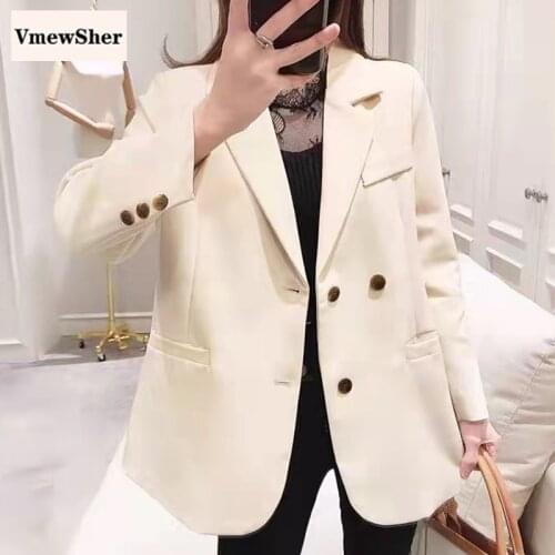VmewSher Spring Autumn Women Casual Blazer Shawl Collar V Neck Buttons Long Sleeve Office Lady Elegant Outwear Slim Jacket Coat