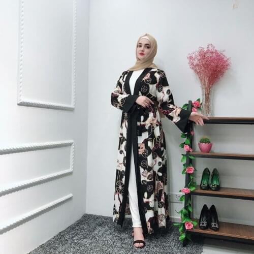 Casual Muslim Print Abaya Floral Maxi Dress Cardigan Kimono Long Robe Gowns Tunic Jubah Middle East Ramadan Eid Arab Islamic