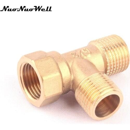 1pcs NuoNuoWell Brass 1/2" Female to 1/2" Male 3 Way Hose Connector for Garden Irrigation Watering Adapter Gas Pipe Coupler