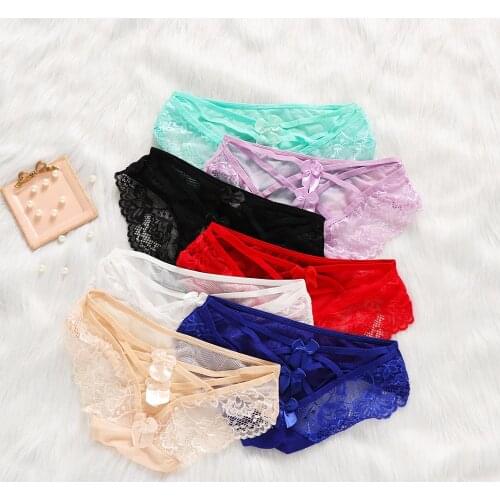 1PC Sexy Women Lace Hollow Panties Bowknot Cross Bandage Knickers Bowknot G-String Briefs Breathable Intimates Underwear