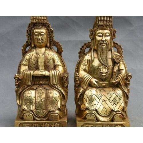 10 Chinese Myth Brass Sit Dragon Chair Queen mother Jade Emperor God Statue Pair