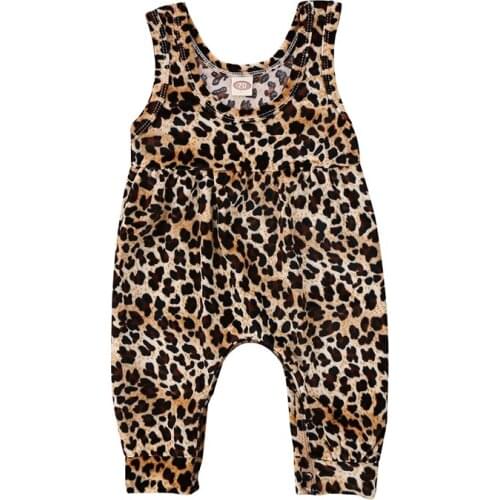 2018 Newborn Baby Girl Romper Leopard Sleeveless Jumpsuit Outfit Clothes Cotton Harem Pant Fashion Summer Costume Hot Sale 0-18M
