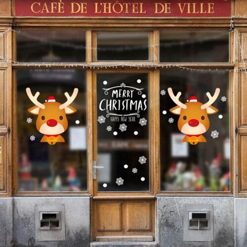 2020 Cute Elk Christmas Wall Stickers Window Glass Festival Decals Santa Murals New Year Christmas Decorations for Home New