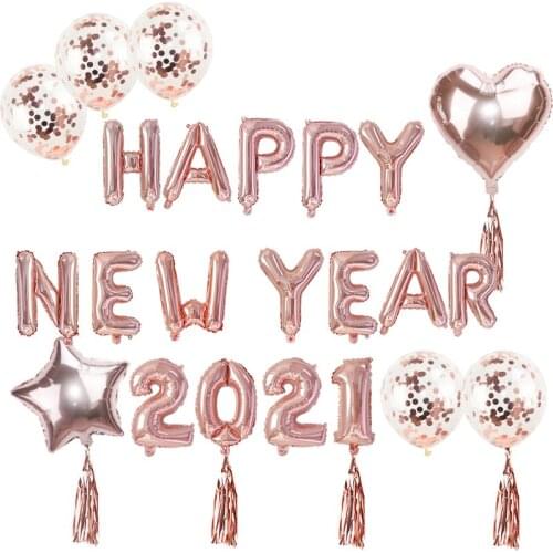 24Pcs/set Rose Gold Silver Number Foil Baloons Happy New Year Balloon Merry Christmas 2021 New Year Eve Party Decor Noel