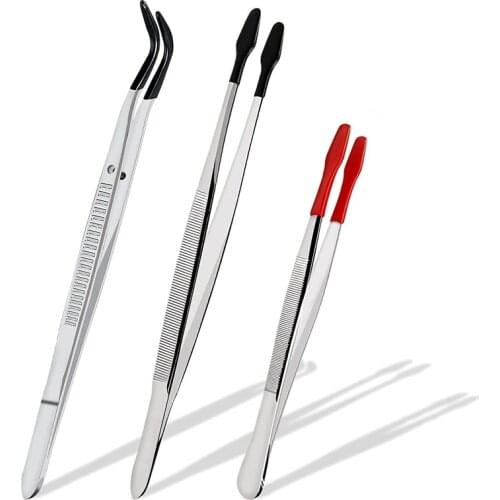 New 3Pcs Tweezers Precision Set Coated Long Tweezers, for Craft Laboratory Industry Hobby Tweezers Pliers Jewelry Tools