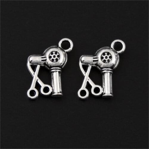 30Pcs Silver Color Lovely Blow Dryer Hair Scissors Charms Barber Pendant Earrings Jewelry Handmade Dropshipping 16x12mm A532
