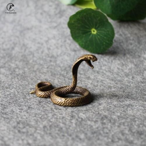 Antique Bronze Cobra Zodiac Snake Statue Miniature Figurines Copper Desk Decorations Tea Pets Ornaments Brass Paperweight Crafts