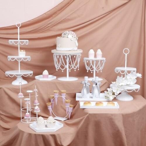 White Pearl Cake Stands for White Wedding Hotel Party Tableware Dessert Table Cupcake Plates Cake Tools for Cake Display Stands