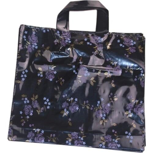High-density Polythylene Eco-friendly Large Plastic Packaging with Flower With Handles 10pcs/lot 29*35cm Clothes Shopping Bags