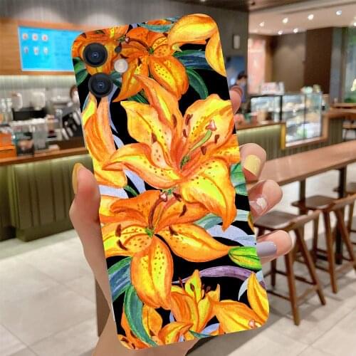 Hand Painted Flowers Case For Oppo Realme C21 C12 7 7i 8 Pro C3 Matte Soft Silicone Pattern Shockproof Anti-fall Back Phone Case