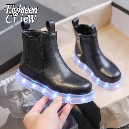 Size 26-37 Children Glowing Martin Boots Kids Snow Boots Waterproof Snow Boots for Boys Girls Light Up Shoes High-top Shoes