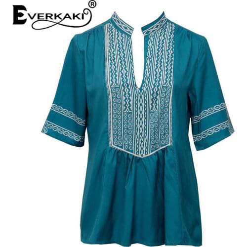 Everkaki Bohemian Print Tops T-shirt Women Summer Beach Vacation Green Vintage Boho Plus Size Retro T-shirts Tees Female 2021