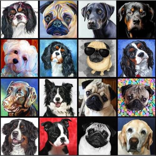Full Square/Round Diamond Painting Dog Cross Stitch Animal Diamond Paste Mosaic Pug Black Dog Diamond Embroidery Handicraft Gift