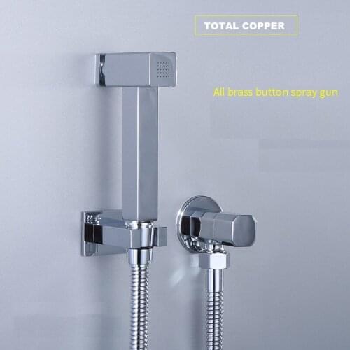 Brass Square Bidet Set Toilet Handheld Bidet Push Type Toilet Spray Gun Bidet Faucet Brass Valve Hand Shower Holder & hose