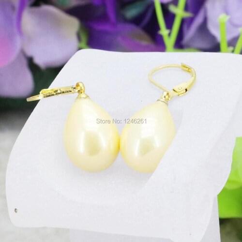 Hot Sale Natural Yellow Shell Pearl Earrings Ear Eardrop Water Tears Wedding Women Girls Gifts Jewelry making Design 12x16mm