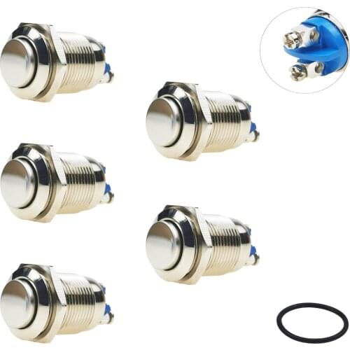 MONZYDQ 5Pcs 16mm5/8" Latching Push Button Switch,Waterproof Metal Pushbutton 220V AC 2A Self-Locking for Car Modificine