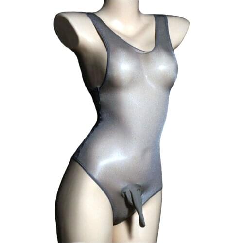 Men Sexy Stocking Teddy Lingerie Sheer Glossy Sissy Penis Sheath Gay Leotard Bodystocking Bodysuit Fetish Wear Erotic Underwear