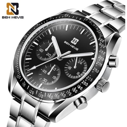 BEN NEVIS Business Watch for Men Silver Waterproof Chronos Watch Stainless Steel Strap Quartz Luminous Hands 2020 Luxury Brand