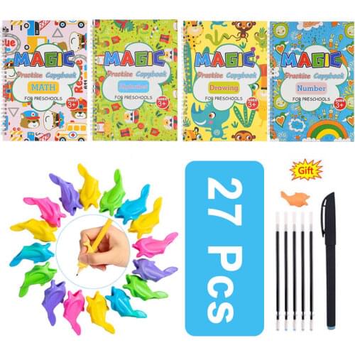 27pcs/set Sank Magic Practice Copybook Free Childrens books Handwriting Reusable Writing Paste for Calligraphy Montessori Books
