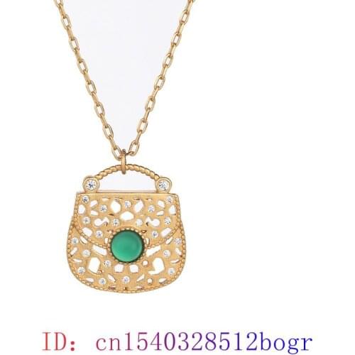 White Jade Bag Pendant Chalcedony Jewelry Chinese Zircon Necklace Gemstone Crystal Charm Fashion 925 Silver Amulet Natural