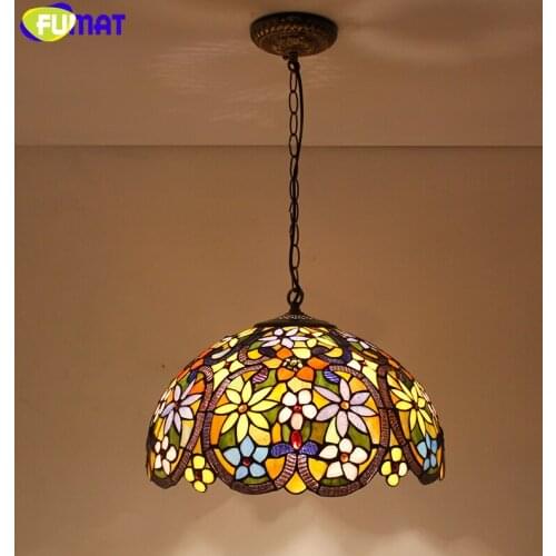 FUMAT Stained Glass Light European Style Art Glass shade Pendant Lights Living Room Kitchen Lightings Warm White Pendant Lights