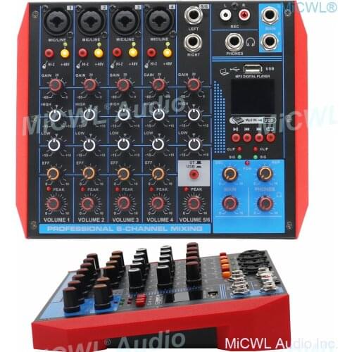 Pro Portable Computer Live USB Mixer Audio Card 6 Channel Bluetooth Mixing Console USB 48V Switch Each Channel AG6