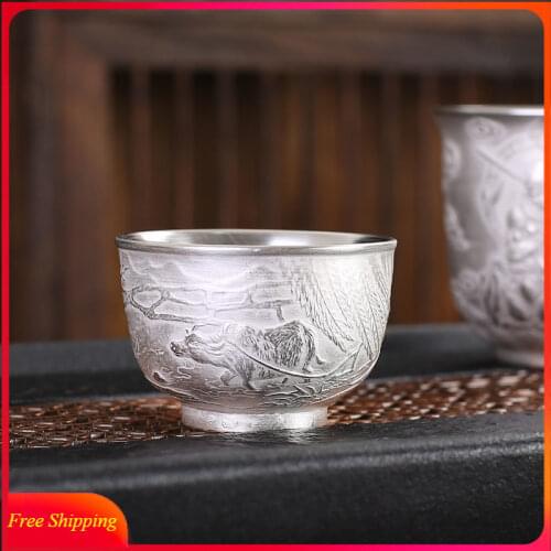 Gilt Silver Tea Cup 999 Silver Tea Cup Master Cup Ceramic Cup Tea Cup Household Kung Fu Single Cup Water Cup Wine Cup Tea Set