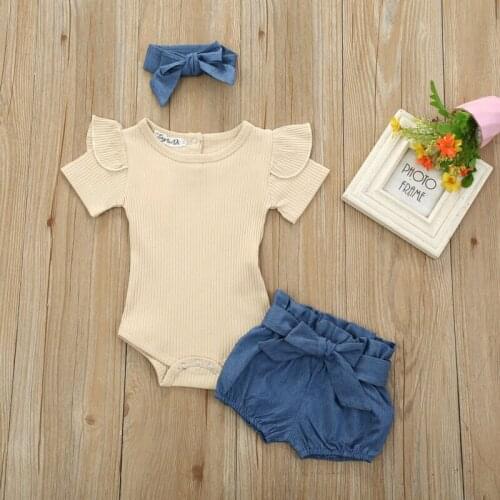 Pudcoco Infant Baby Girl Kids Sunsuit Clothes Top Romper Bodysuit Pants Headband 3PCS