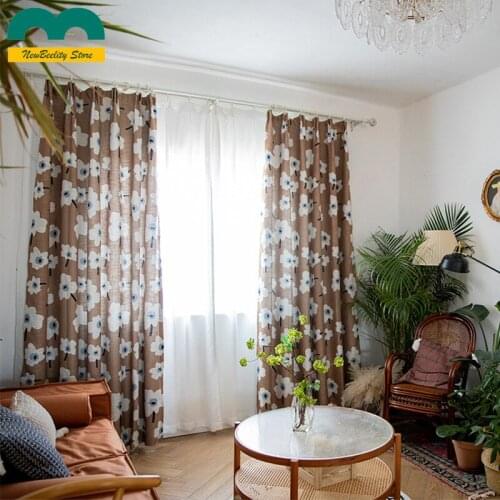 Nordic Country Light Luxury Imitation Cotton Linen Printed Curtains for Living Room Bedroom Balcony Customized Finished Products