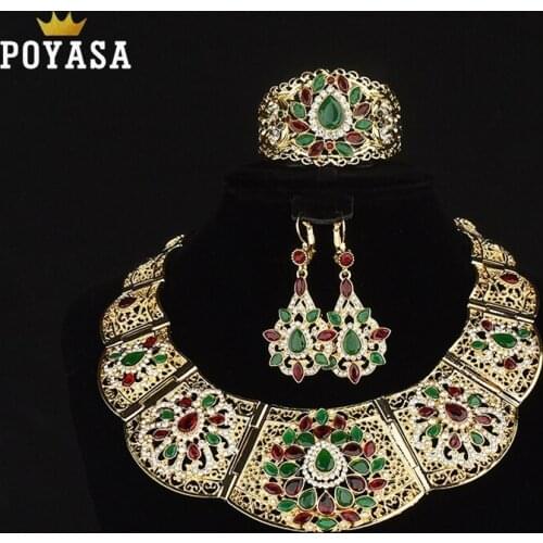 Luxury Wedding Jewelry Set Colorful Crystal Necklace For Women Arabic Muslim Costume Jewelries