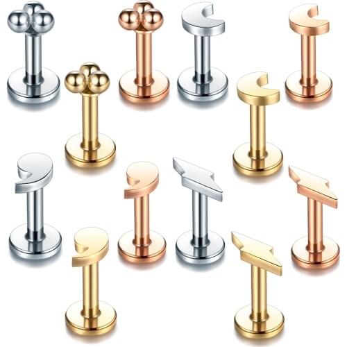 1PC Moon Lightning Lip Labret Piercing Studs Stainless Steel Monroe Barbell Lip Ring Tragus Cartilage Conch Ear Piercing Jewelry