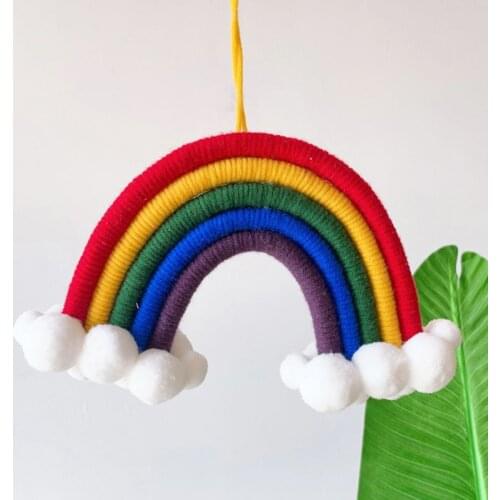 Nordic Hand-woven Rainbow Tapestry Boho Rainbow Tassel Wall Hanging Ornaments Kids Room Decor Wind Chimes Photo Props