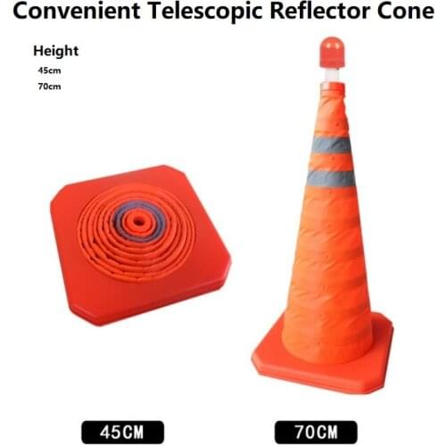 Telescopic Lifting Type Warning Folding Road Cone Barricade Rubber Reflective Barricade Cone With LED Light Road Traffic Signs