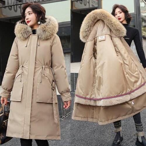 Fur Collar Long Hooded Parka 2021 New Winter Jacket Women Big Pocket Adjustable Waist Cotton Liner Coat Three Ways To Wear