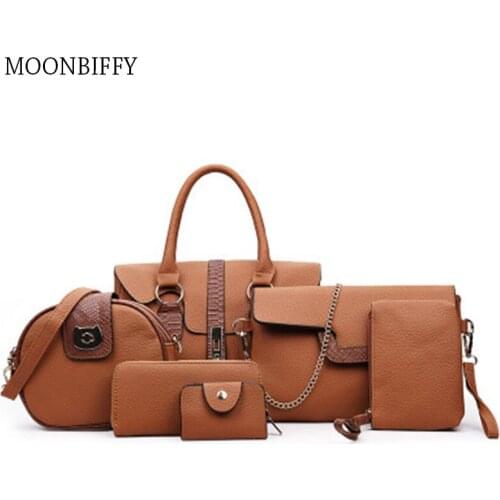 Women Bags Six-piece Set of Fashionable European and American Style PU One-shoulder Female Bag Messenger Portable Composite Bag