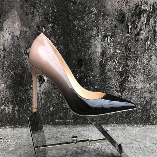 2019 free shipping Women black Gradient Patent Leather Poined Toe Stiletto high heel shoe pump HIGH-HEELED SHOE Wedding shoes