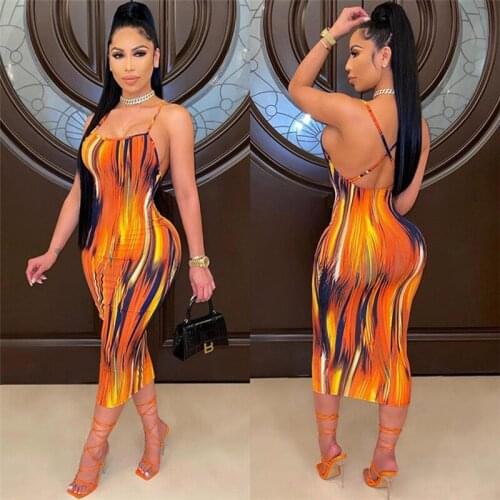Tie Dye Spaghetti Strap Midi Dress Summer Outfits for Women Backless Beachwear Plaid Sleeveless Bodycon Club Dresses