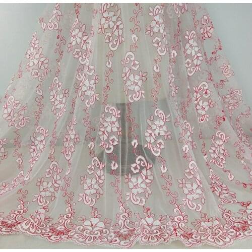 1Yard Floral Embroidery Lace Tulle Fabric Evening Dress Clothes Sewing Net French Fabric Red Purple Lace Trim Lace Material