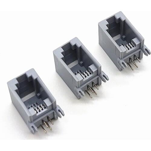 100pcs RJ11 4P4C Female PCB Mount Modular Plug/Jack Network Connector 4P Grey