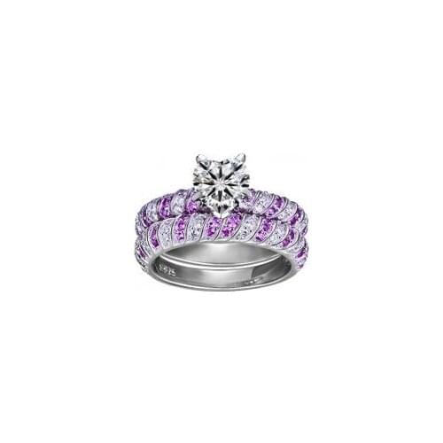 2016 new arrived becautiful women jewelry,purple cubic zirconia fashion wedding engagement ring sets