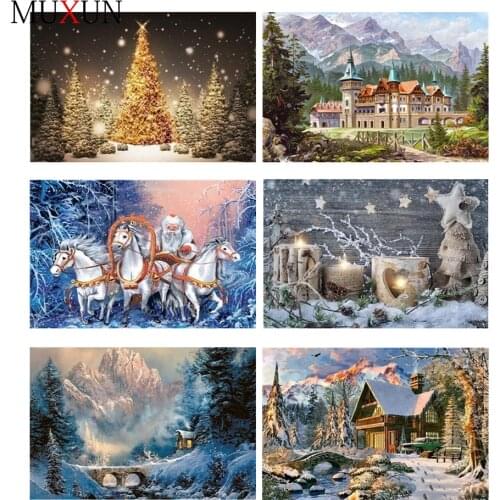 Muxun Diamond Painting Snow Scene Full Drill Diamond Embroidery Round Drill Cross Stitch 3D Home Decoration New Year Gift Ep006