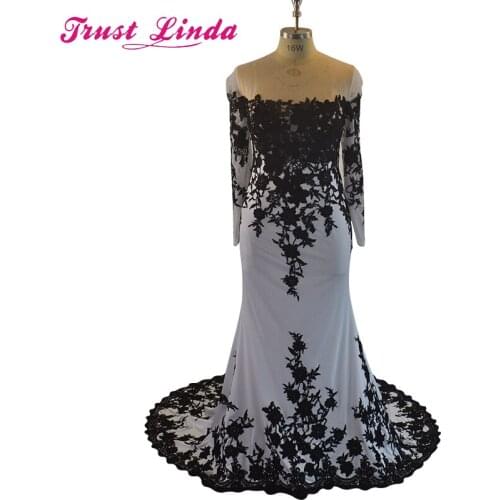 Long Sleeves Mermaid Prom Gown Boat Neck Floor Length Lace Satin Evening Dresses for Wedding Party Custom Made