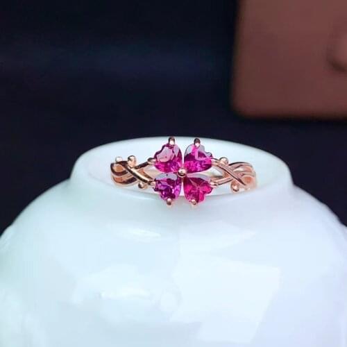 CoLife Jewelry Fashion Heart Silver Ring for Daily Wear 4mm Natural Garnet Ring 925 Silver Garnet Jewelry Gift for Woman