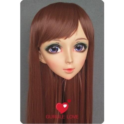DM176) Lovely Sweet Girl Resin Half Head Kigurumi Mask With BJD Eyes Cosplay Japanese Anime Role Lolita Mask Crossdress Doll