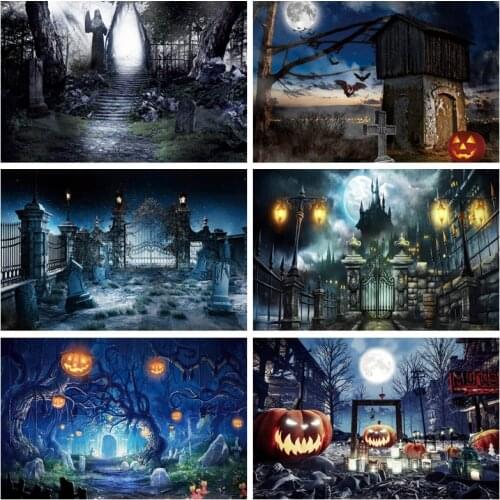 Yeele Halloween Night Moon Spider Forest Castle Bat Photography Backgrounds Customized Photographic Backdrops for Photo Studio