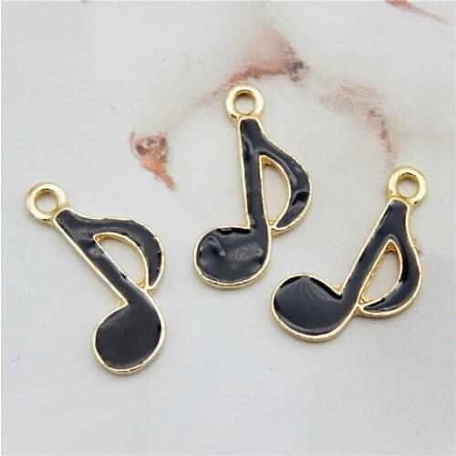 Julie Wang 10PCS Enamel Black Music Note Charms Zinc Alloy Eight Note Gold Tone Pendant Bracelet Jewelry Making Accessory