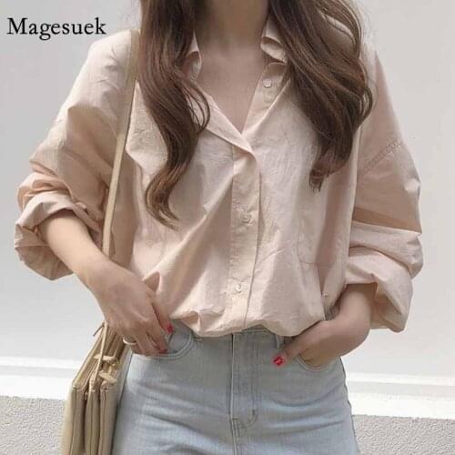 Korean Style Pink New elegant 2020 Women Tops Streetwear Chic Fashion Gentle Office Lady Blouse Solid All-Match Shirts 11361